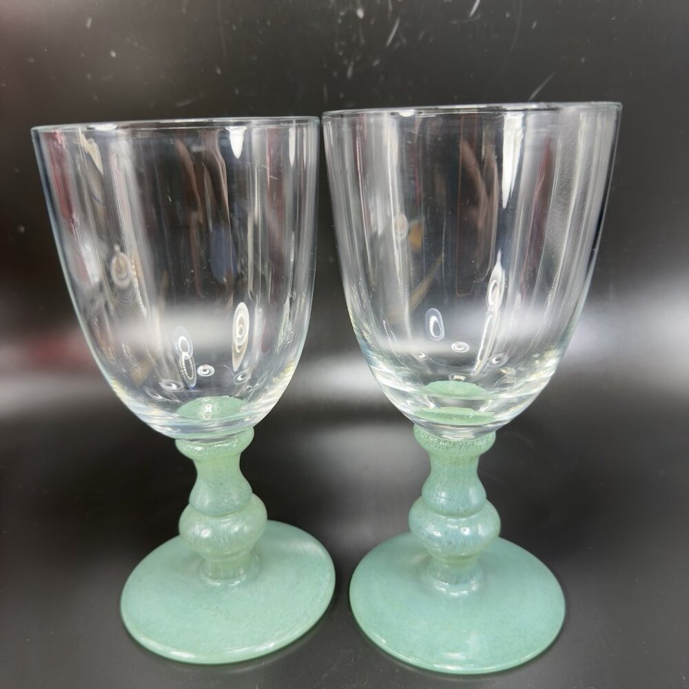 Villeroy And Boch Isabelle Green Dark Jade Crystal Claret Wine Glasses Set 2 VTG - Picture 10 of 11